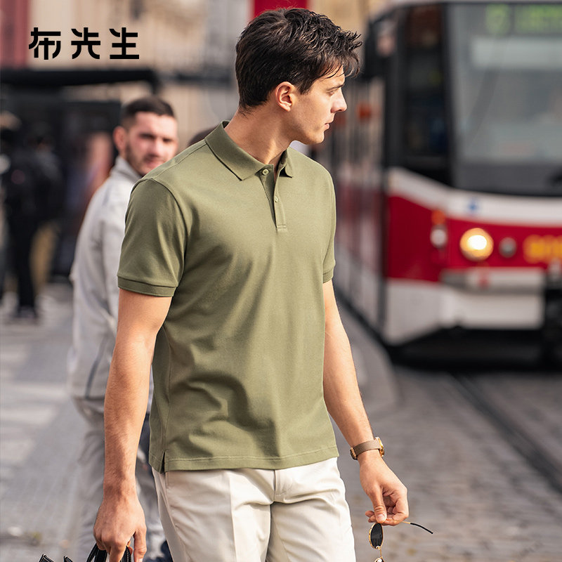MrBu布先生短袖polo领T恤上衣男春夏明门襟两粒扣翻领短袖AT16053