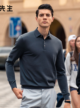 MrBu布先生保暖男士纯色羊毛衫专利衬衫领秋冬可机洗长袖BT11985