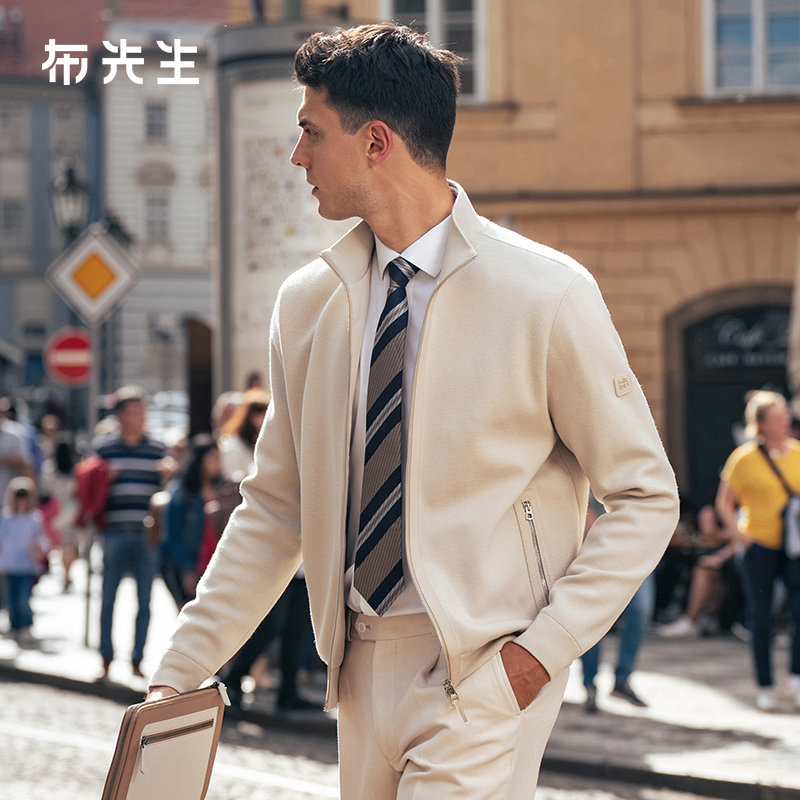 MrBu布先生立领拉链开衫2025秋冬真皮拼接羊毛夹克外套男BT16962,男装,夹克,淘宝优惠券,粉丝福利购,淘宝优惠卷