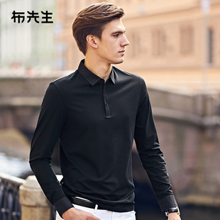 MrBu布先生长袖 BT3792 T恤男秋冬翻领商务休闲黑色百搭上衣男装