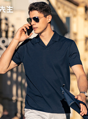 MrBu布先生复古古巴领纯色t恤2025夏季新款气质男装上班族AT15017