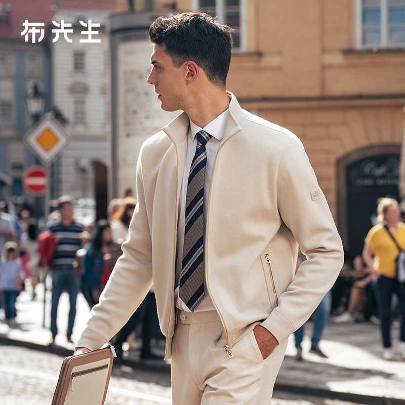 MrBu布先生立领拉链开衫2025秋冬真皮拼接羊毛夹克外套男BT16962