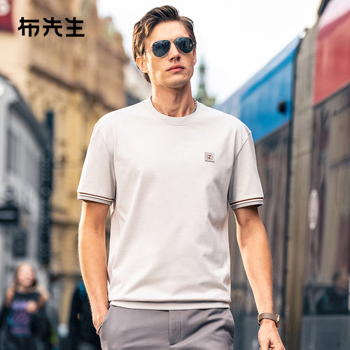 MrBu布先生微廓双色皮标t恤春夏款圆领短袖t男半袖ET15158