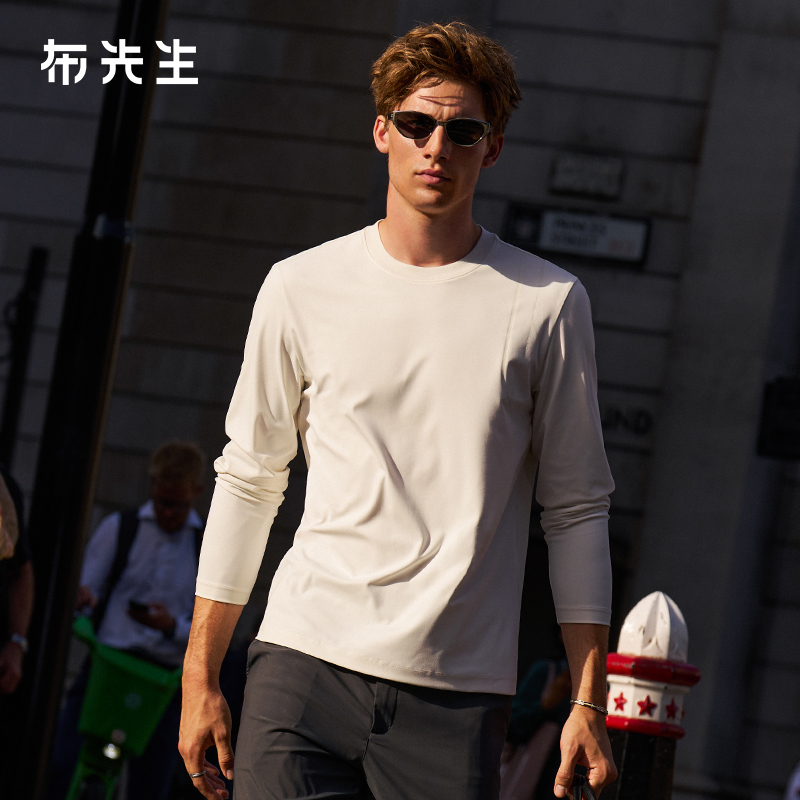 MrBu布先生纯色圆领长袖t恤男2025秋冬新款休闲亲肤上衣PT16733