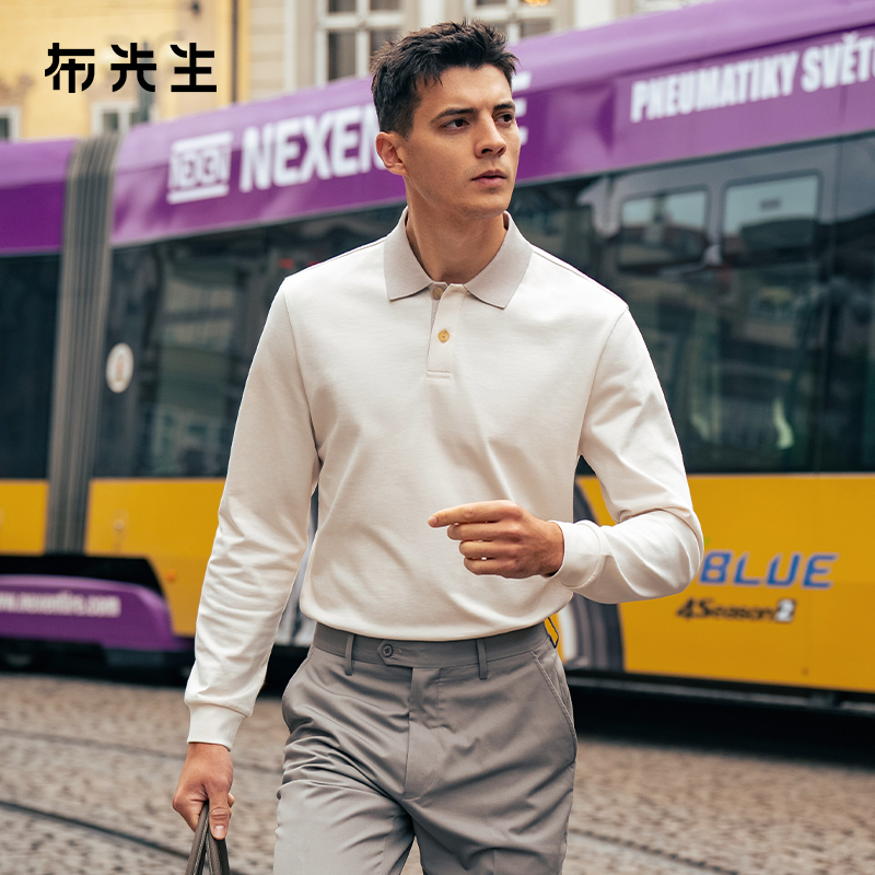 MrBu布先生轻商务微撞色翻领长袖T恤2025秋冬款纯棉透气男BT16857