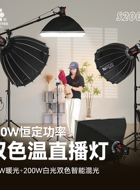 锐鹰S200Bi双色温直播间补光灯常亮led太阳灯大功率摄影灯创意视频保荣卡口直播聚光灯200W恒功率APP无线调光