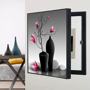 竖版电表箱装饰画竖款现代简约免打孔遮挡配电箱电闸花瓶花卉挂画