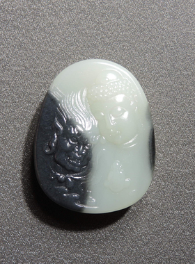 方言和田玉新疆罕见特色意境黑白分明青花籽料一念之间吊坠挂件h2