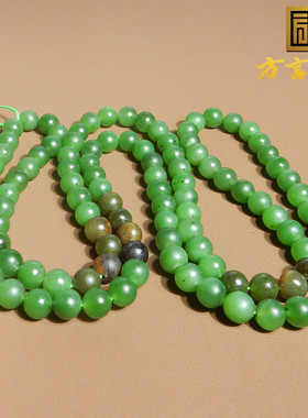 方言和田玉精品珍藏级新疆玉龙河红皮碧玉籽料8mm108颗手链项链X6
