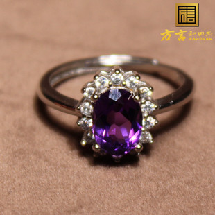 方言放巨漏精品高品质乌拉圭原石原矿紫水晶925银镶嵌活口戒指A5