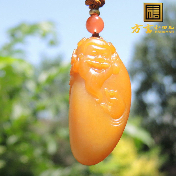 方言和田玉珍稀黄色名品玉原生鸡油黄色黄玉籽料挂件米神吊坠子F
