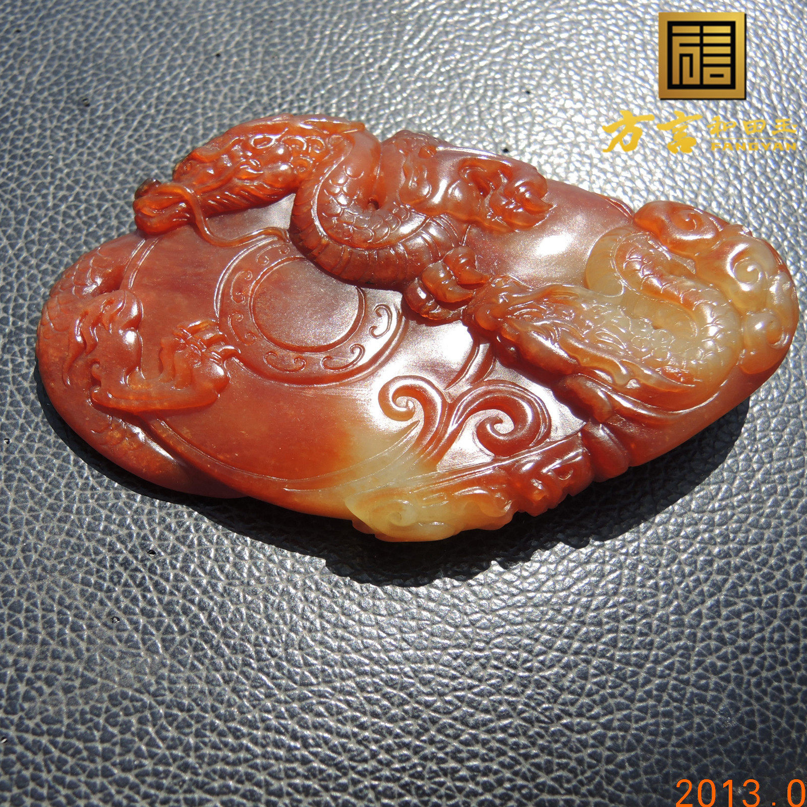 方言镇店之宝珍稀红色名品鸽血红色红沁原生黄玉籽料双龙手把件R