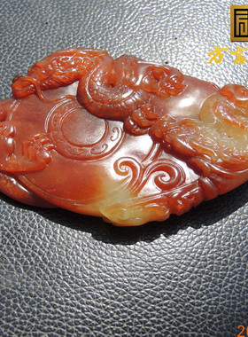 方言镇店之宝珍稀红色名品鸽血红色红沁原生黄玉籽料双龙手把件R