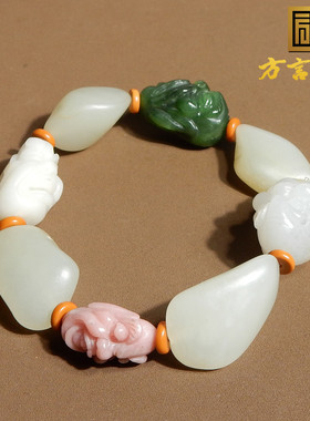 新疆籽料碧玉籽桃花玉罗汉手串
