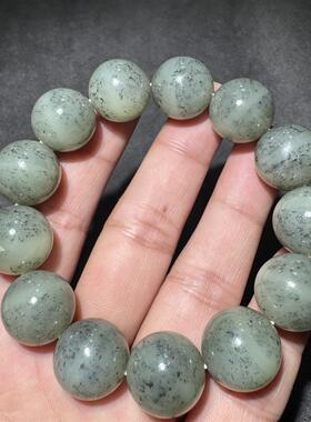 高品质方言和田玉老熟新疆玉龙河点墨青花一线天特色16mm手串S