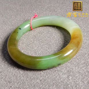 方言罕见和田玉俄罗斯乌兰海温润细腻猕猴桃碧玉带糖卡54mm手镯s2