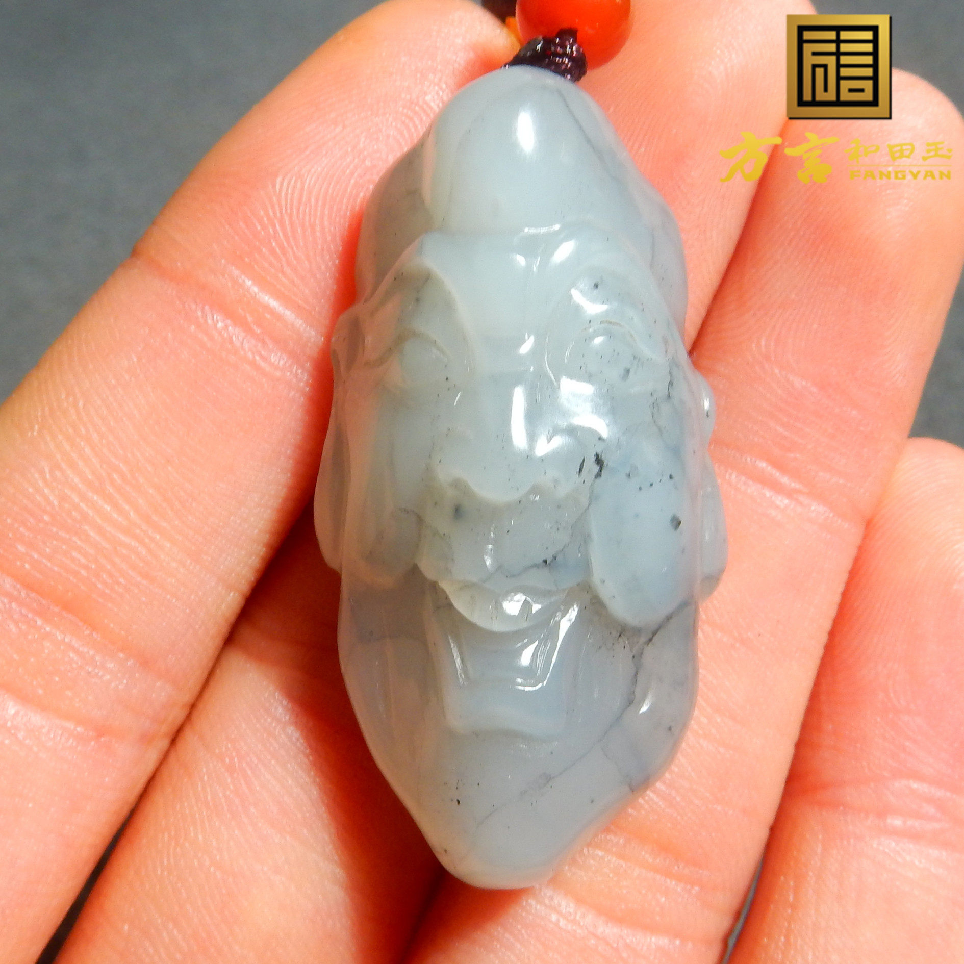 方言和田玉精品佩戴级新疆老熟无结构青花籽料意境罗汉吊坠挂件x5