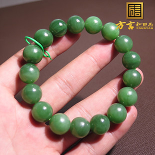 惊呆了方言和田玉精品佩戴级俄罗斯老坑料菠菜绿卡12mm圆珠手串X7