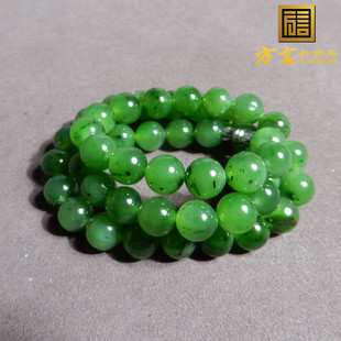 方言和田玉精品放大漏俄罗斯高冰底菠菜绿碧玉卡10mm项链妈妈链X5