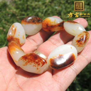 放漏珍藏级方言和田玉精品高白聚红皮羊脂玉豪华籽料男式 大手链F