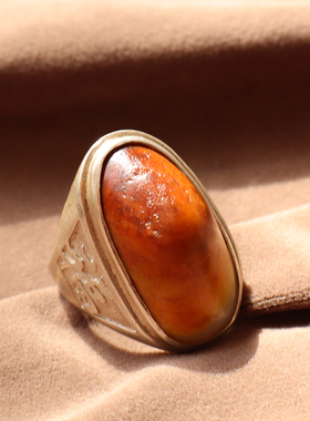 新疆聚红皮籽料镶嵌9M可调节戒指