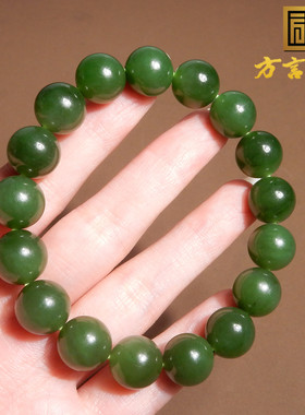 俄罗斯老坑料细阳绿碧玉12mm手串