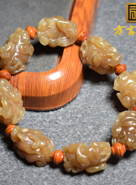 惊呆了方言品牌和田玉精品佩戴新疆且末高脂糯全红糖玉貔貅手串R5