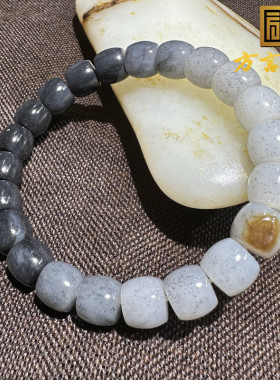 亏麻了方言和田玉精品新疆金鹿皮意境青花籽料渐变10mm直切手串O