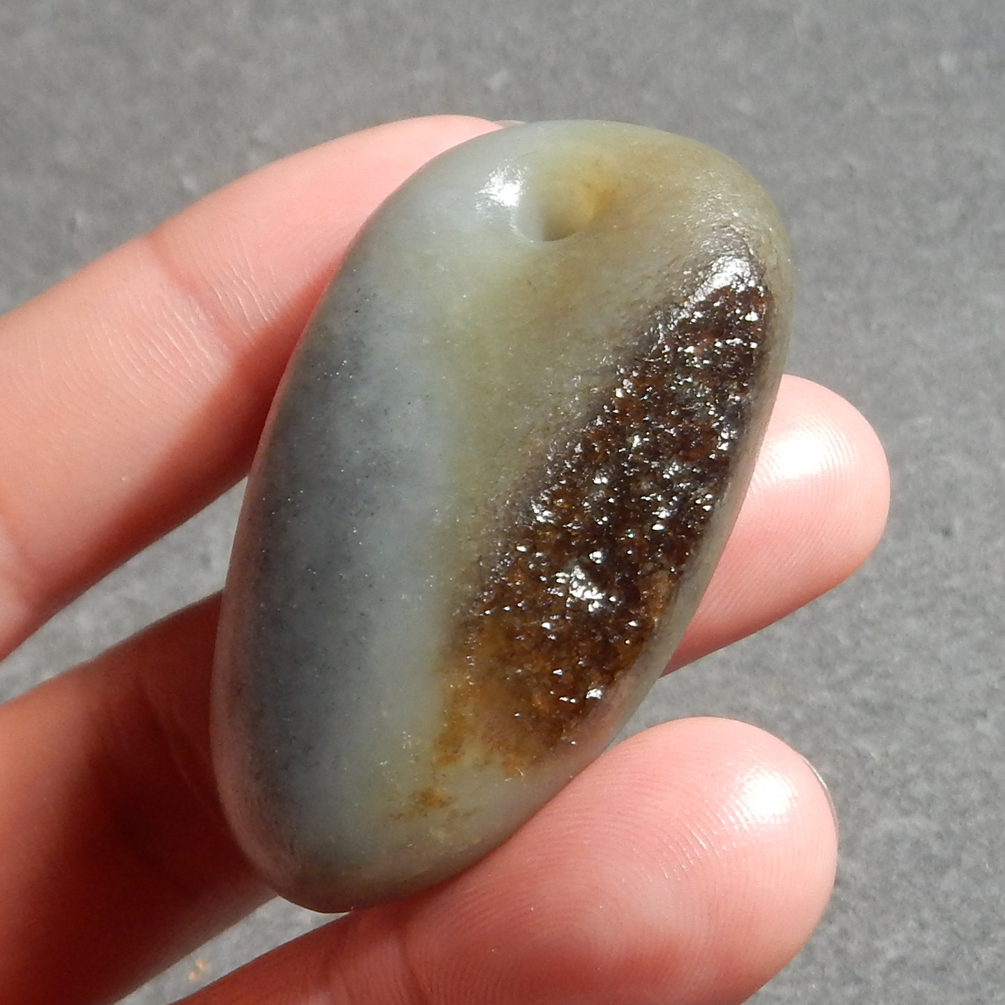 嗨翻天方言和田玉精品新疆独籽黑皮黄沁皮青花籽料随型吊坠挂件X3