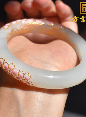 市场12000元福利价1100元老坑青海料白玉55景泰蓝国风桃花手镯R1