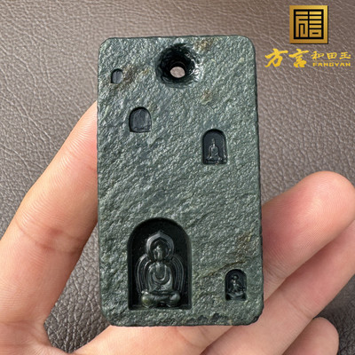 惊呆了方言和田玉精品佩戴级新疆戈壁料青玉观音无事牌吊坠挂件X5