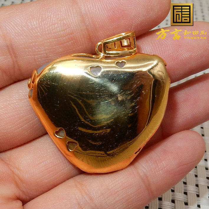 轰动了方言品牌和田玉老熟籽料红皮18K无结构真钻金镶玉吊坠巨漏F