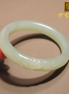 惊呆了方言和田玉精品青海老坑料油润晴水色内径55.5mm莲花手镯h0