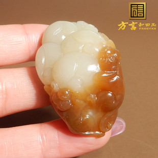 嗨翻天方言品牌和田玉新疆且末料高脂糯糖白玉灵猴献寿吊坠挂件X3