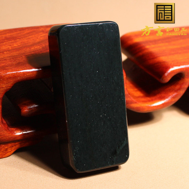 方言和田玉收藏新疆细润塔青一细料牛毛纹平安无事牌子吊坠挂件a1