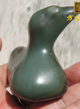 珍品罕见一口气直闪石玉沙枣青色偏蓝色丝娟光泽象形玉原石籽料R