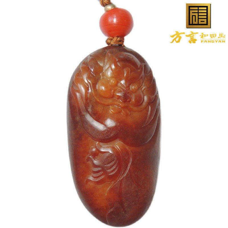 方言镇店之宝玉龙河老熟红皮原生罕见黄玉独颗籽料挂件钟馗吊坠F