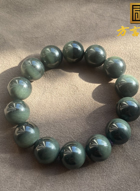 聚宝盆双色沙枣青16mm圆珠玉手串