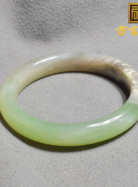 稀缺方言和田玉青海老坑料细润烟紫带翠双色56mm时尚玉石手镯子h8