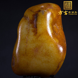 方言和田玉摆件新疆玉龙河精品玉石新疆白玉籽料原石原生金包银F