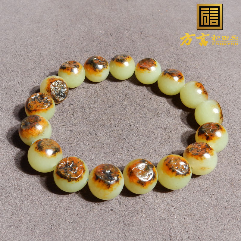 方言巨漏老熟红皮鸡油黄原生黄玉黄口原石籽料12mm17颗圆珠手链w
