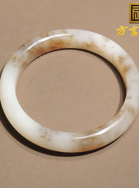 震惊方言品牌和田玉精品新疆且末料白玉桂花糕水草沁卡52mm手镯h0