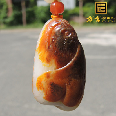 方言镇店之宝一线天高白羊脂玉灵猴献寿挂件把件配红皮籽料项链F