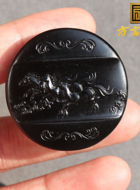 火爆方言和田玉品牌新疆漆黑如墨油润墨玉精雕马到成功挂件吊坠O7