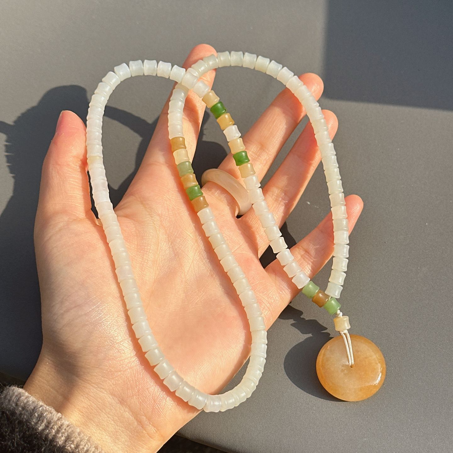 美滋滋方言和田玉精品佩戴俄芭莎料白玉搭配糖平安扣套装吊坠O