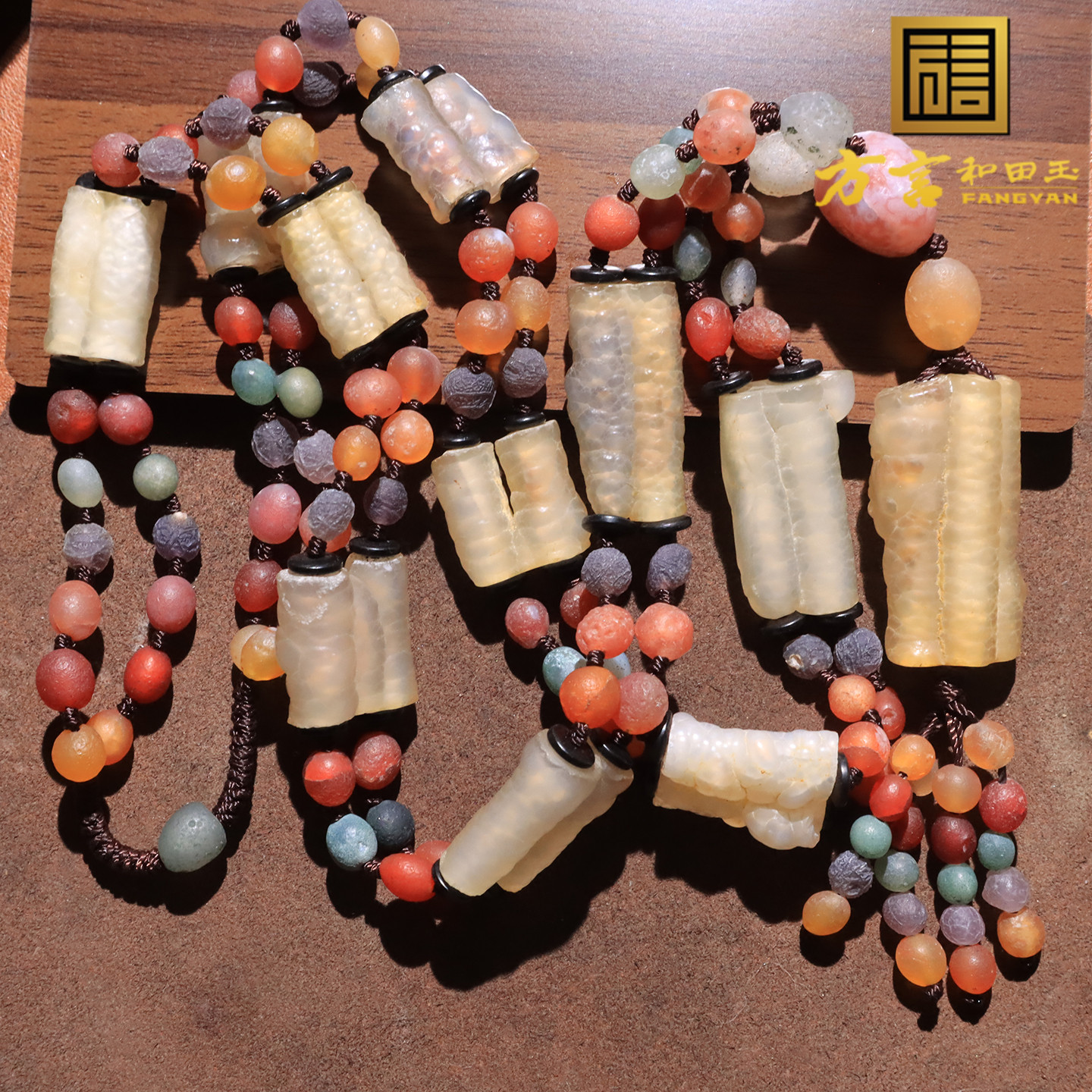 美美哒方言和田玉阿拉善戈壁玛瑙管子DIY包浆豪华项链O    