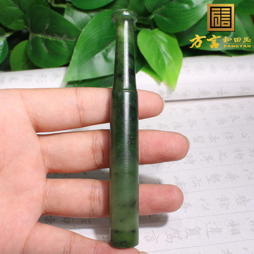 方言和田玉精品巨老坑碧玉手把件