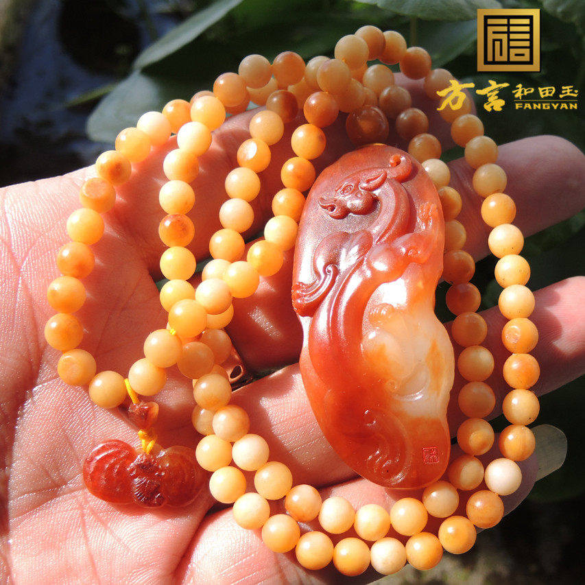 方言镇店精品蒋喜大开门鸽血红沁老熟无结构羊脂玉籽料关公项坠R