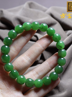 俄罗斯料老坑料碧玉阳绿10mm手链