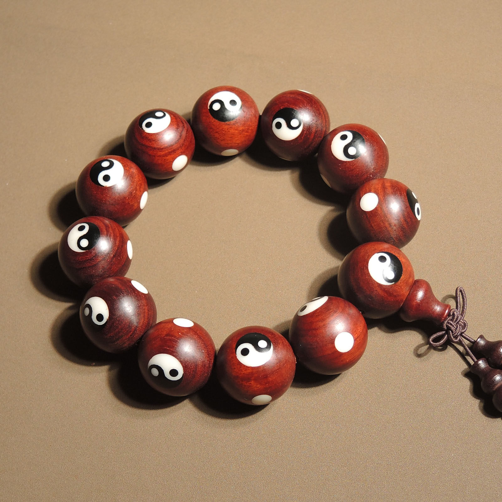 佩戴级方言和田玉印度小叶紫檀太极八卦血檀木20mm手串佛珠文玩R5